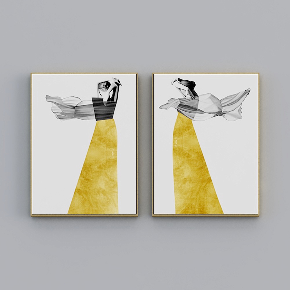 Courtesy full house with painting - living room painting - two-in-pair - minimalist a beautiful woman