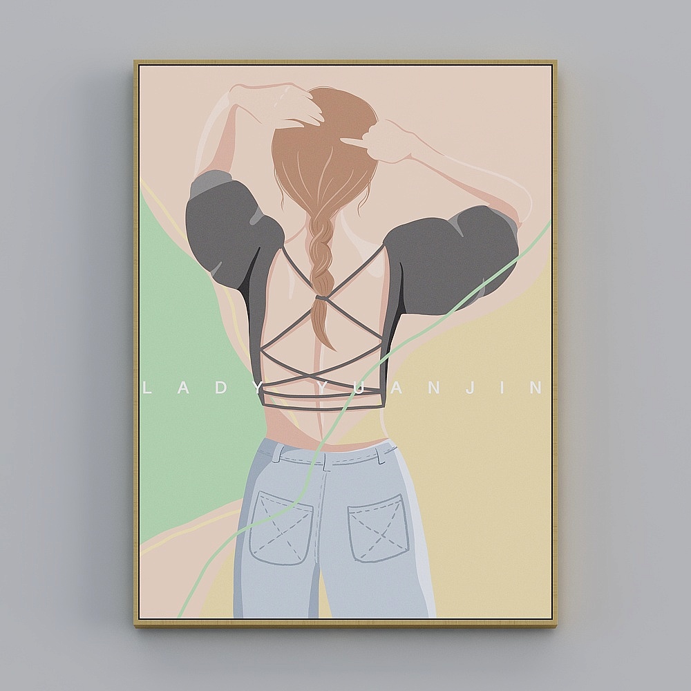 Courtesy full house with painting - modern living room decoration painting - living room entrance single - figure silhouette gold frame three