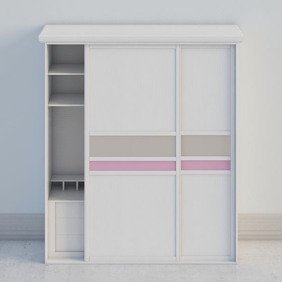 Stylish Minimalist Sliding Wardrobe 3D model