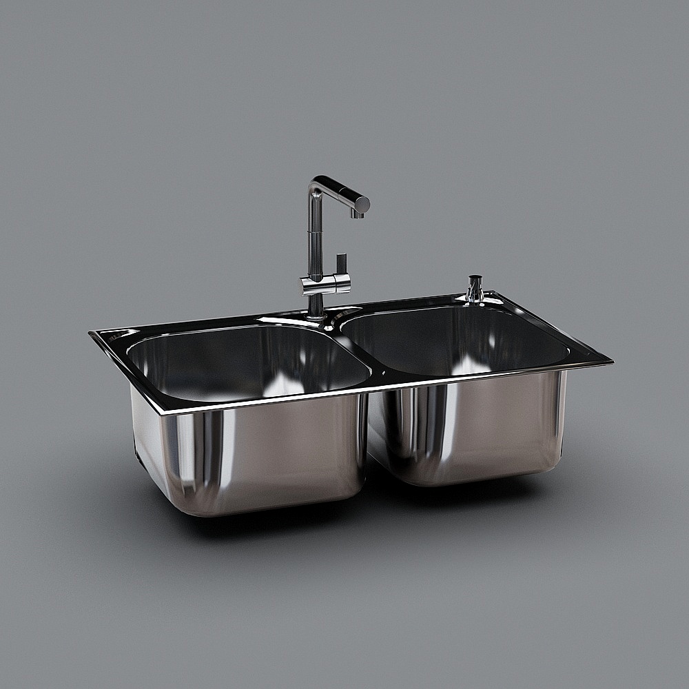 Elegant Dual-Basin Stainless Steel Sink 3D model