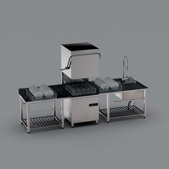 Sleek Stainless Steel Dishwasher Set 3D model