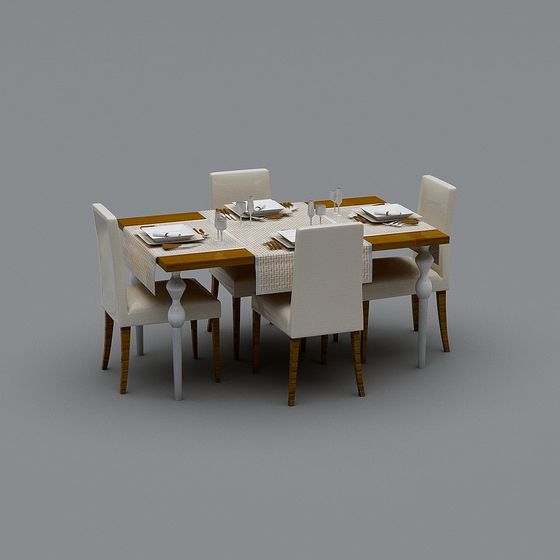 Table and Chairs 3D Model Set in Earth Color for Dining Areas