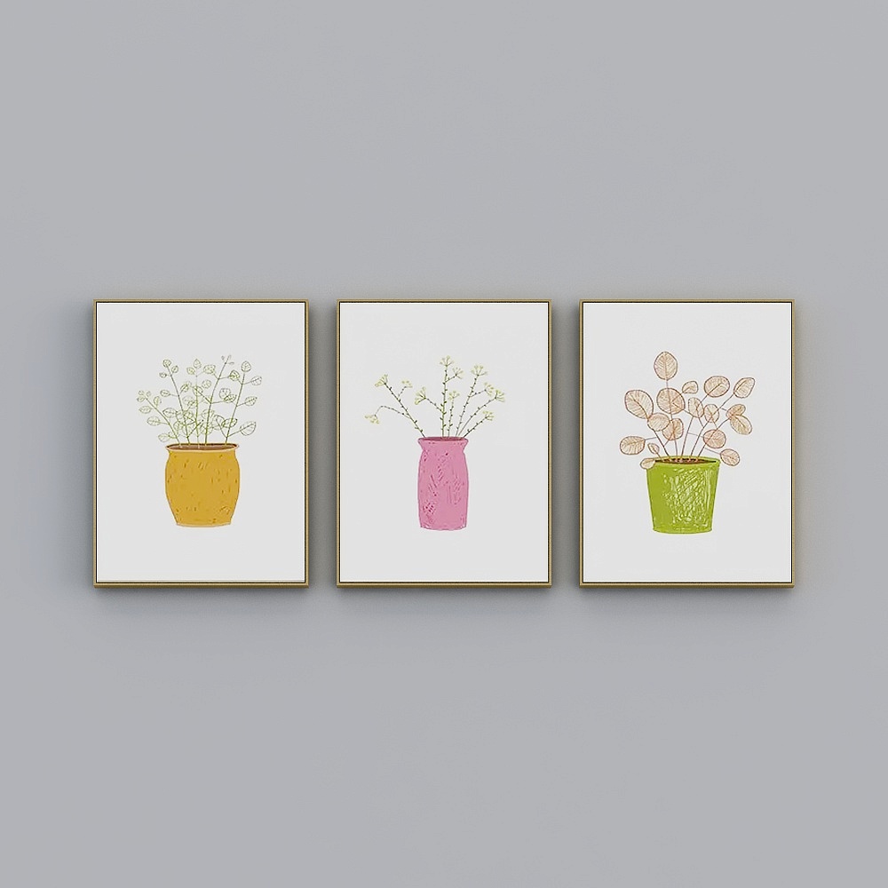Courtesy full house with painting - three-link - literary and artistic small fresh - small potted plant two