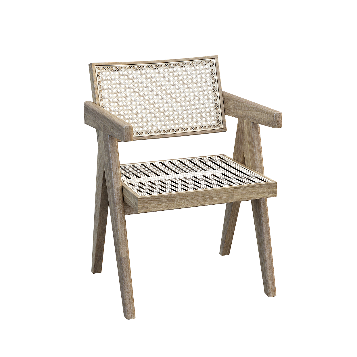 Minimalist Wooden Chair 3D Model – Natural Wood & Rattan
