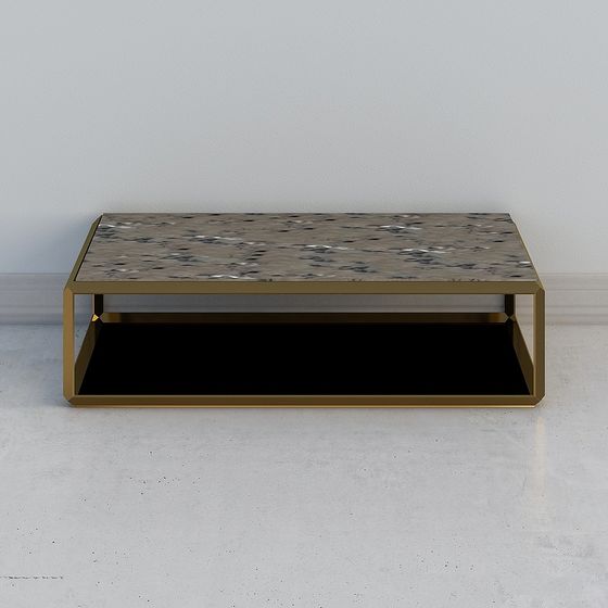 Elegant Coffee Table 3D Model – Gold Metal & Marble