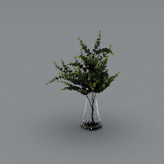 Glass Vase with Green Plant 3D model