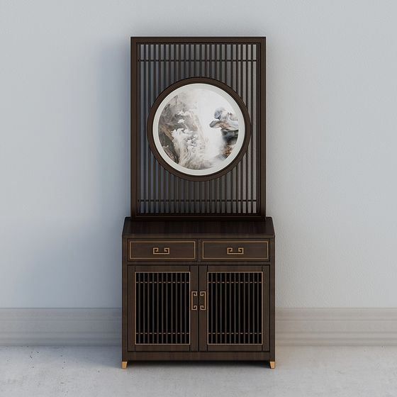 Elegant Chinese Screen Cabinet 3D model
