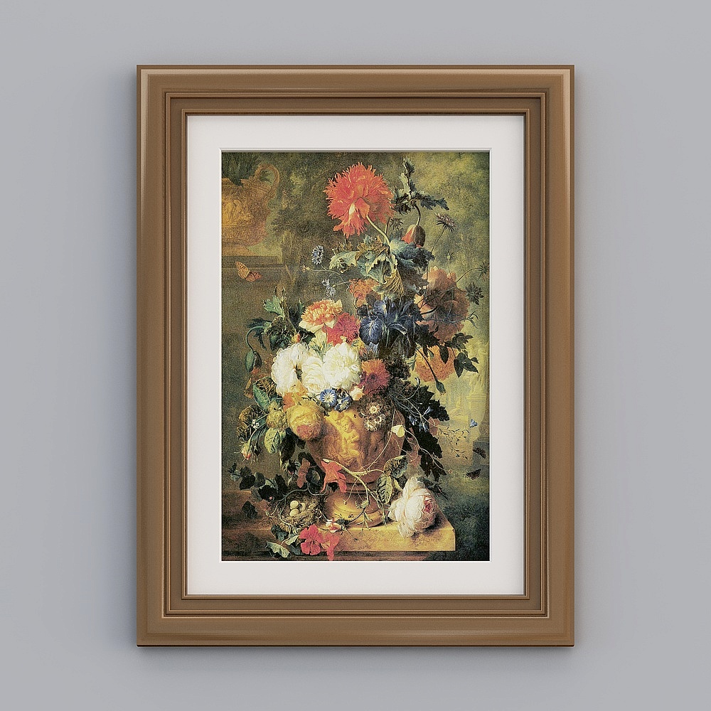 Classical Vase 3D model with Vibrant Flowers