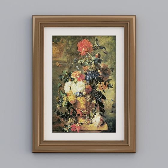 Classical Vase 3D model with Vibrant Flowers