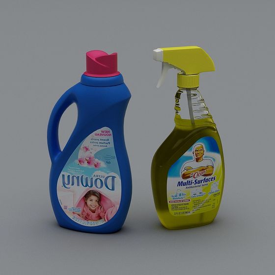 Realistic Domuny Laundry Liquid and Mr. Clean Antibacterial Spray 3D Models