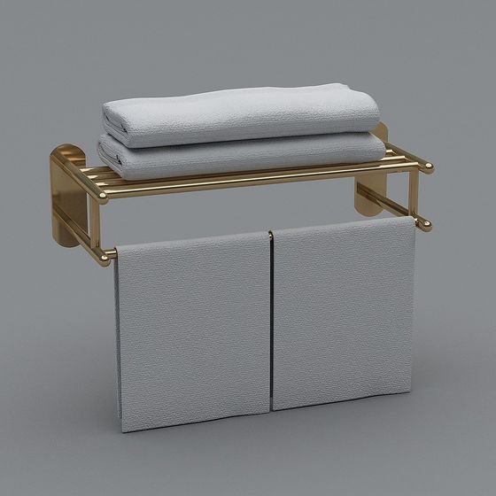 Elegant Golden Towel Rack 3D model for Modern Bathrooms