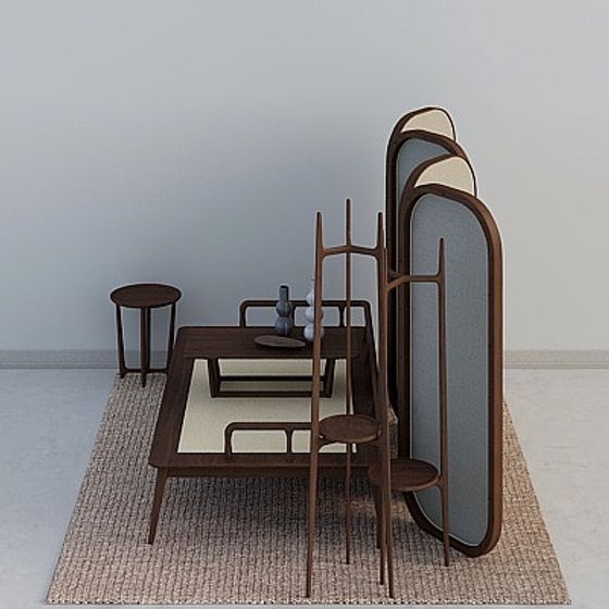 Modern Arhat Bed with American Black Walnut Combination 3D Model