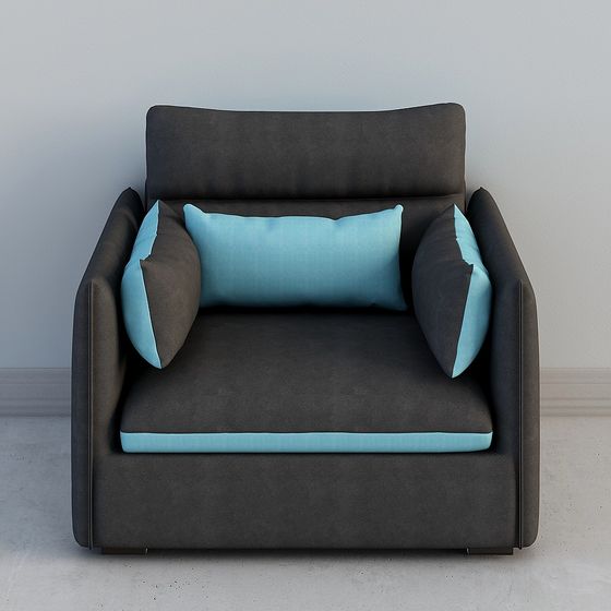 Stylish Gray Velvet Sofa 3D model