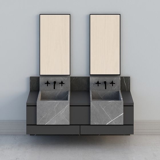 Contemporary Dual Sink Vanity 3D model for Elegant Spaces