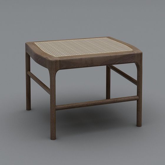 Wooden Woven Stool 3D model - Modern Meets Vintage