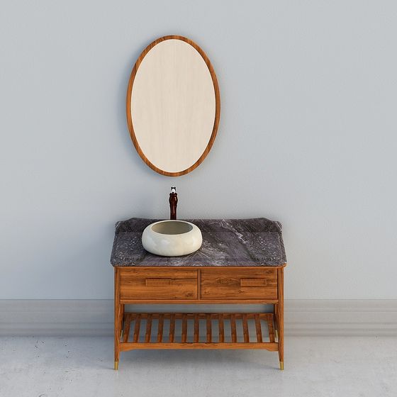 Elegant Wood Grain Marble Vanity Sink 3D model