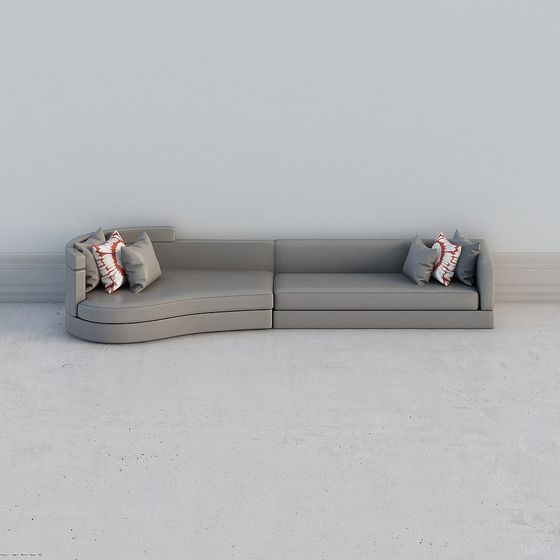 Stylish Low-Polygon Gray Sofa 3D model