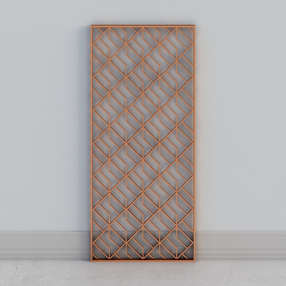 Modern copper metal wall panel with geometric diamond pattern on white background
