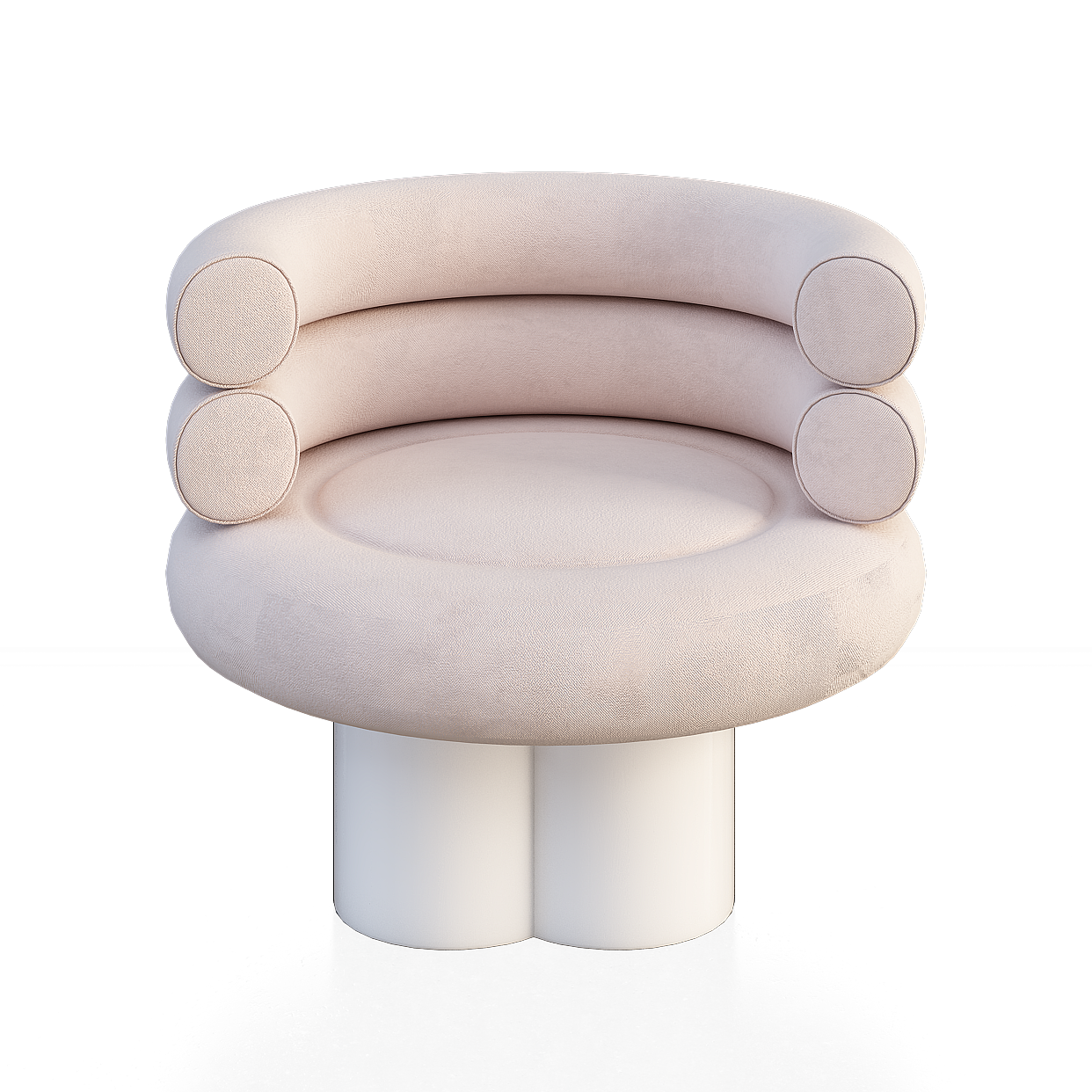 Smooth Curved Sofa 3D Model – Light Pink Fabric