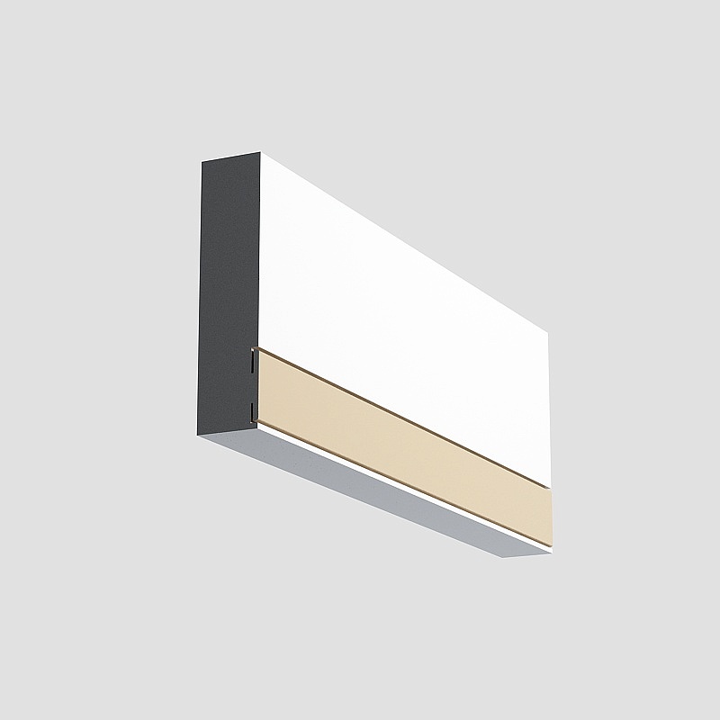 Modern interior door with beige lower panel and dark grey upper frame on grey background