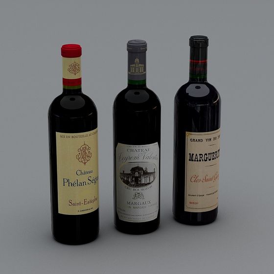 Exquisite Low-Poly Wine Bottles 3D Model