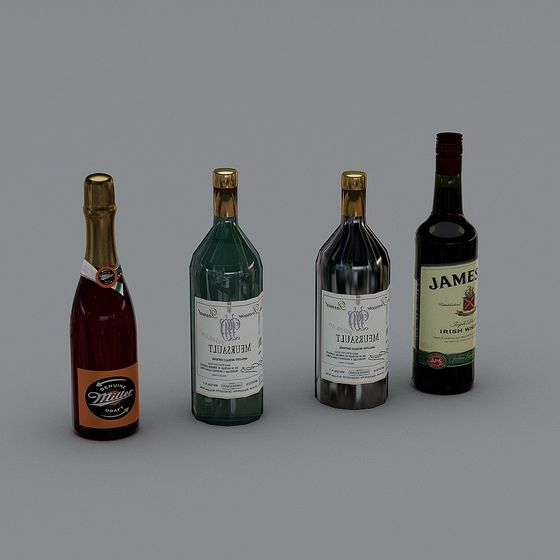 Detailed Low-Poly Wine Bottle Collection 3D model