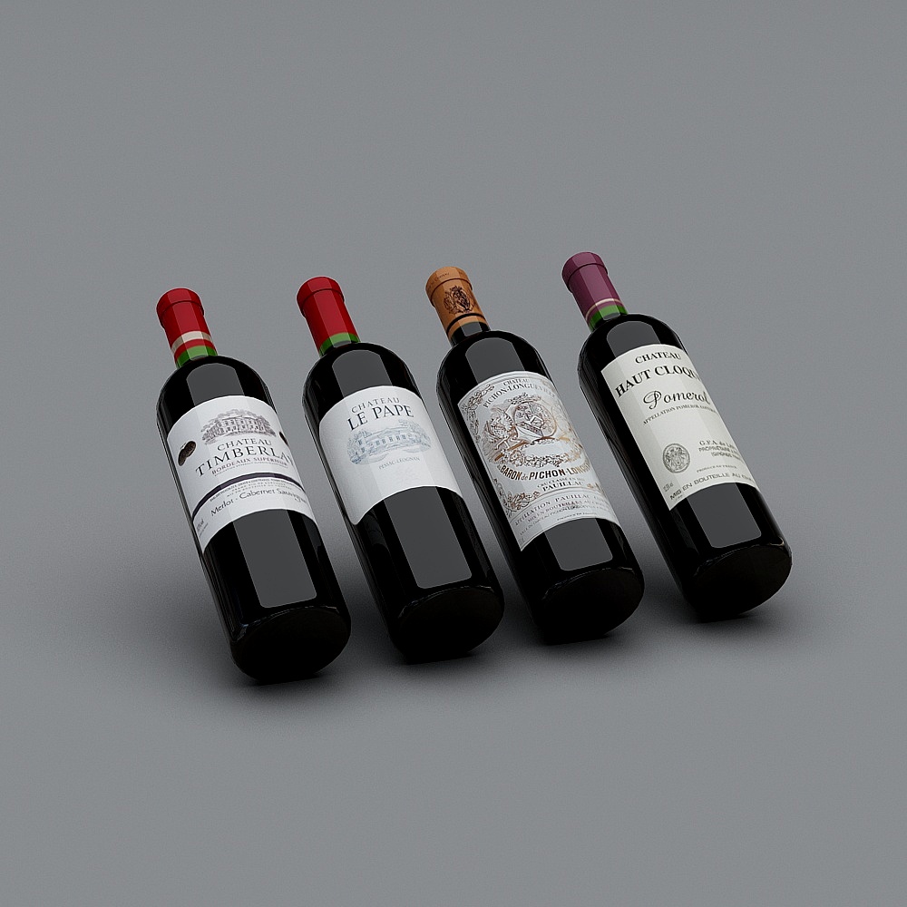 Elegant Red Wine Bottles 3D model