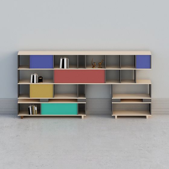 Vibrant Low-Poly Bookshelf 3D model