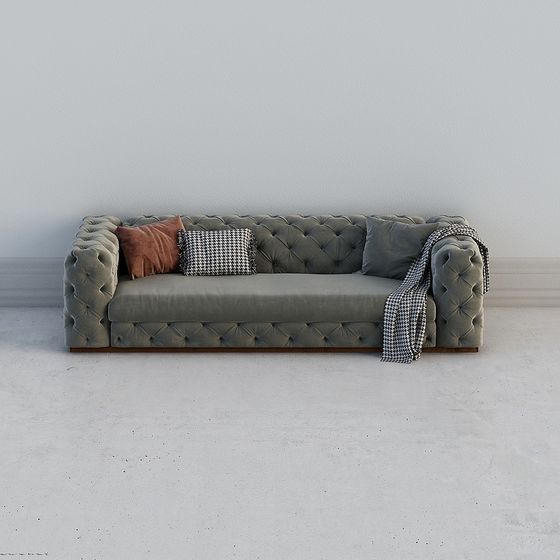 Elegant Gray Leather Sofa 3D Model
