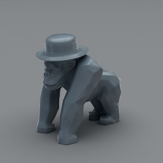 Elegant Low-Polygon Gorilla 3D Model with Gray Hat