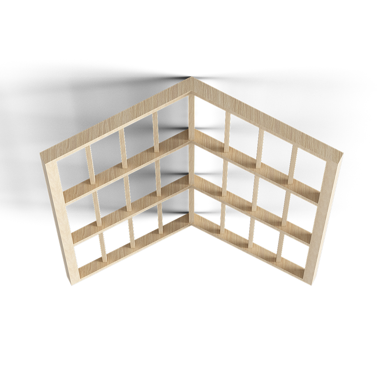 Modern L-Shaped Bookshelf 3D Model – Warm Wood Finish