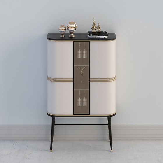 Elegant Low-Polygon Wine Cabinet 3D model