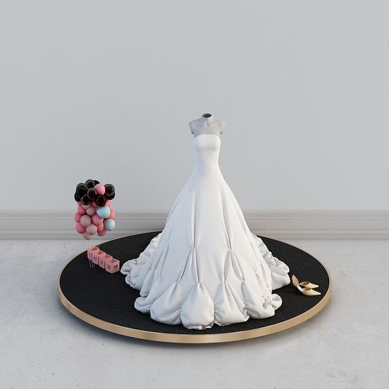 Elegant Low-Polygon Wedding Dress 3D model