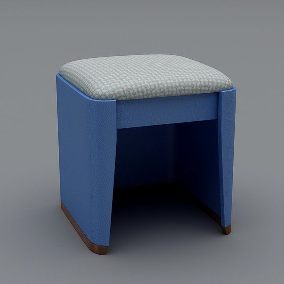 Blue Leather Vanity Stool 3D model
