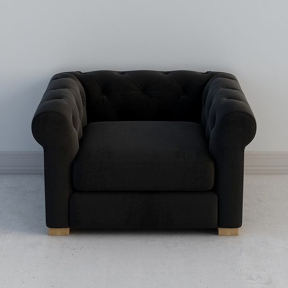 Elegant Black Velvet Sofa 3D model