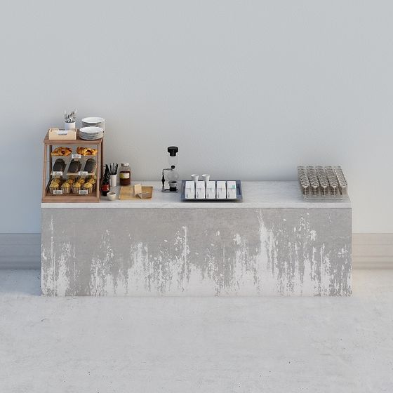 Low-Poly Concrete Bar Counter 3D model