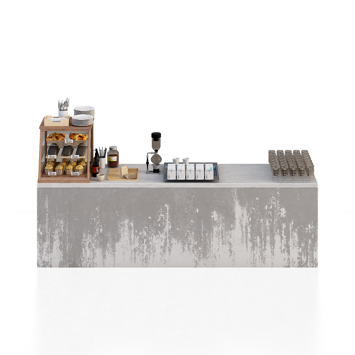 Low-Poly Concrete Bar Counter 3D Model – Rustic Modern Design