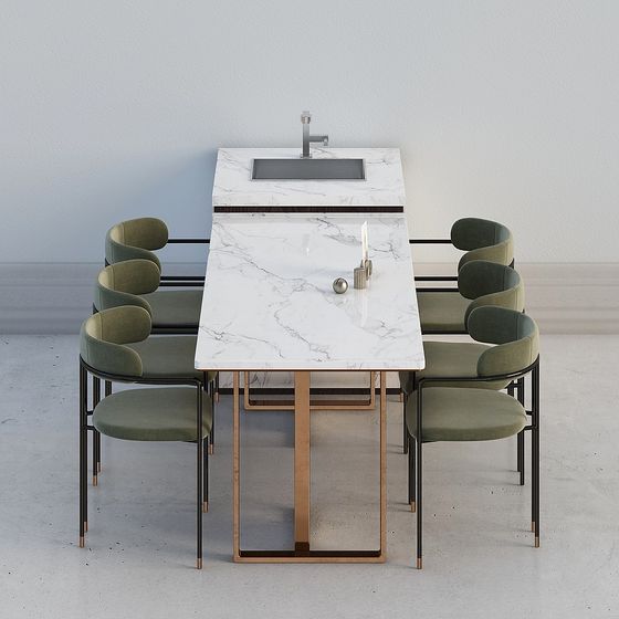 Elegant Low-Poly Dining Table and Chair Set 3D model