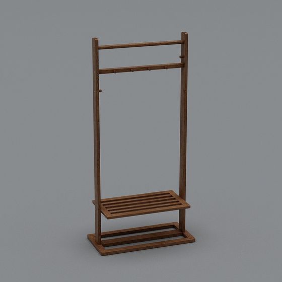 Minimalist Coat Rack 3D model with Realistic Wood Texture