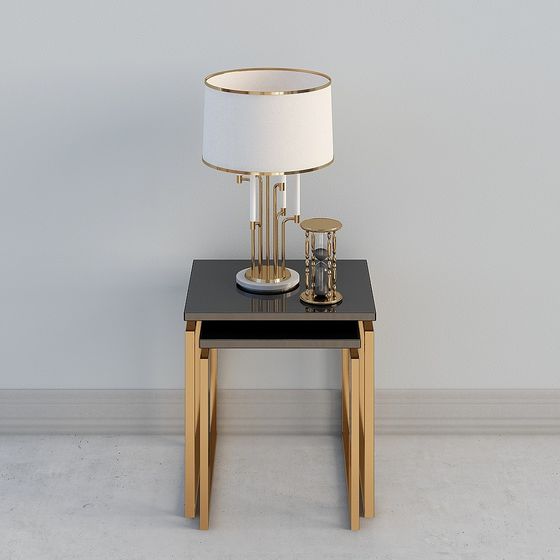 Elegant Nightstand Lamp and Side Table 3D model