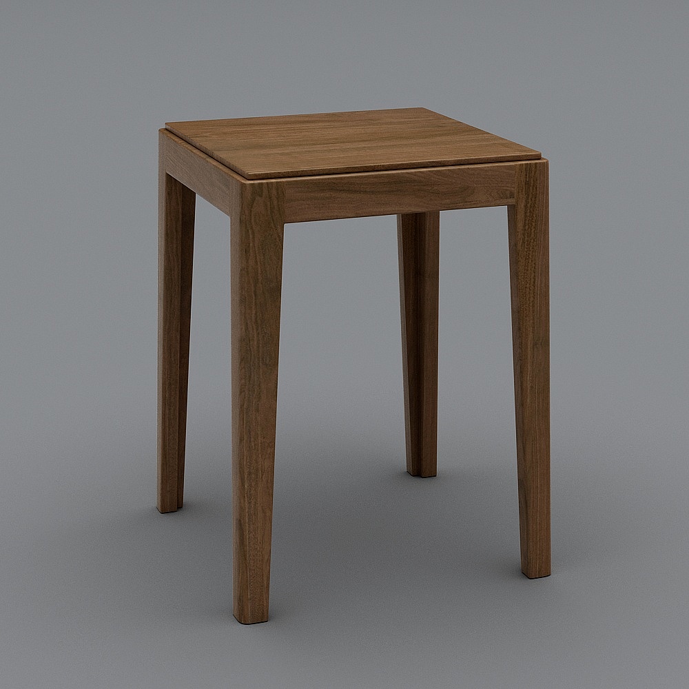 Modern square wooden side table with four straight legs and natural brown finish on grey background