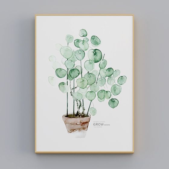 Elegant Watercolor Plant Wall Art 3D Model