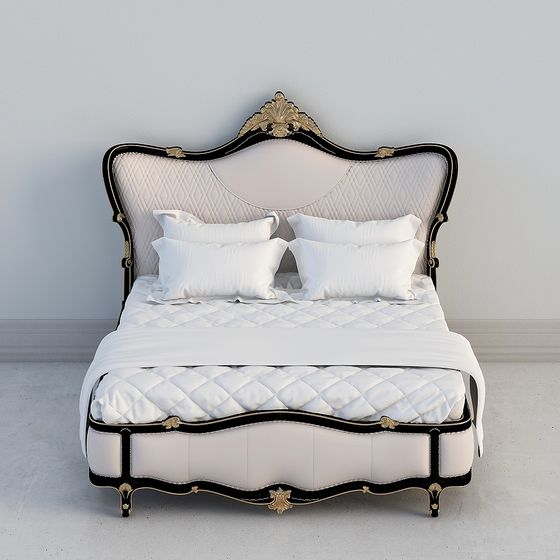 Elegant Low-Poly Black and Gold Bed 3D model