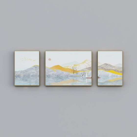 Three Abstract Landscape Paintings 3D model