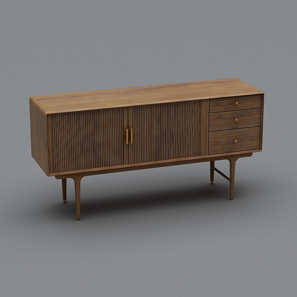 Nordic expression NORHOR / Sino-Ancient Industrial Wind / Import E10 Series / Solid wood metal side cabinet walnut color