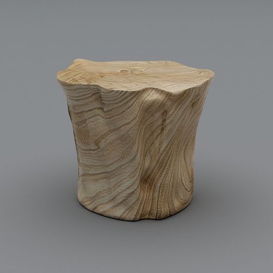Wood Color Unique Shape Stool 3D Model for Hotel Reception