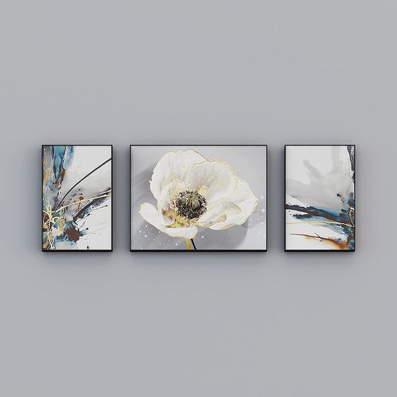 Abstract Floral Triptych 3D Model