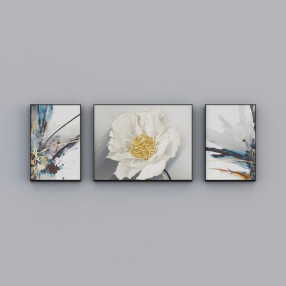 Abstract Floral Triptych 3D Model