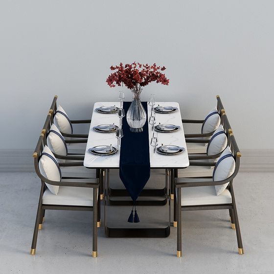 Marble Dining Table and Chair Set 3D model