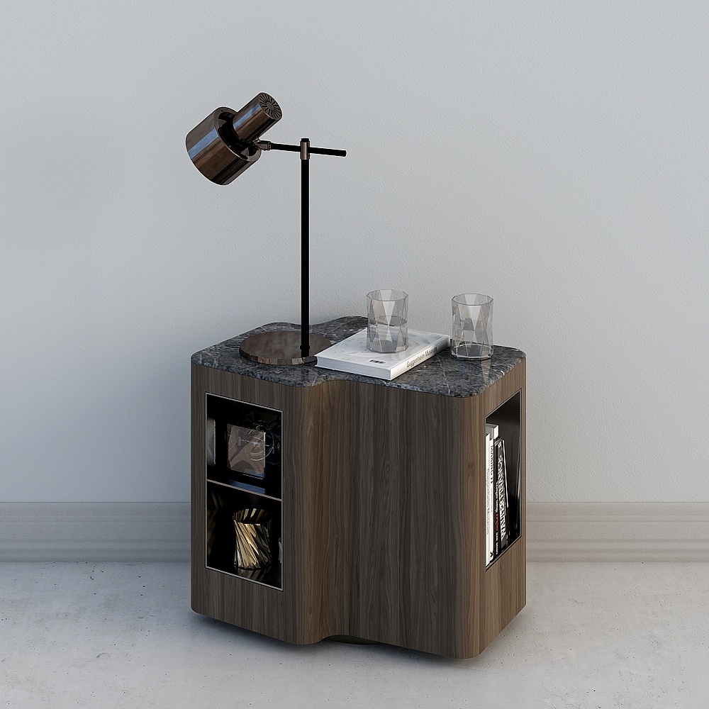 Modern fabric round bed - bedside table